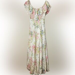 NWT ByTimo Antique Floral Ivory White Pink Cottagecore Floral Maxi Dress Size XS
